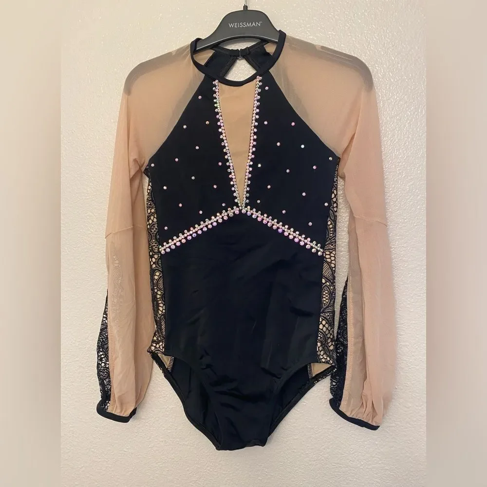 Weissman solo Dance costume Lace Poet Leotard nude illusion MT10318 black tan LC